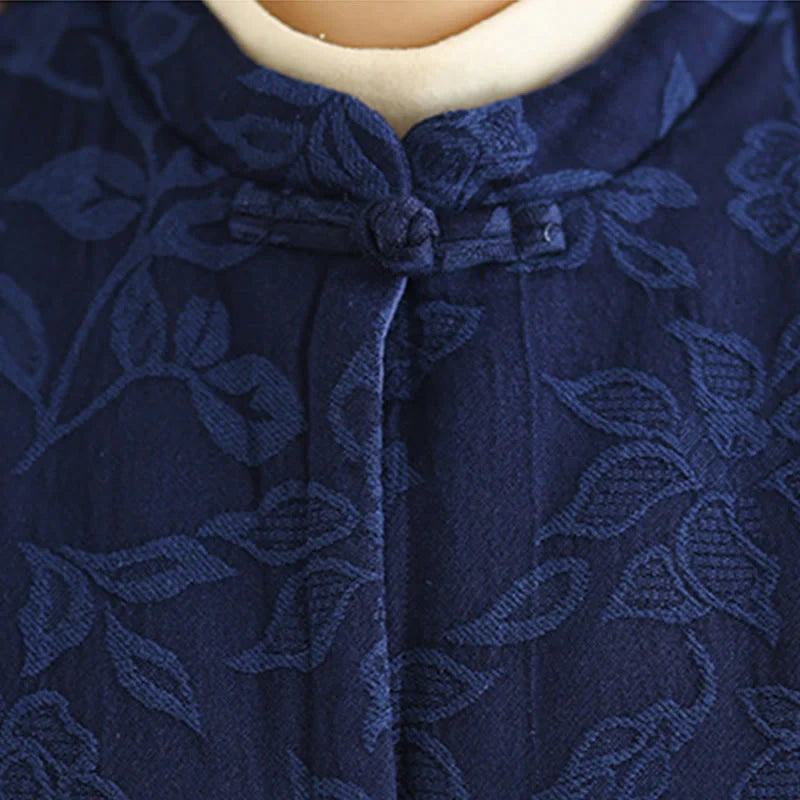 Buddha Stones Jacquard Pattern Frog-button Women's Sleeveless Cotton Vest Waistcoat With Pockets
