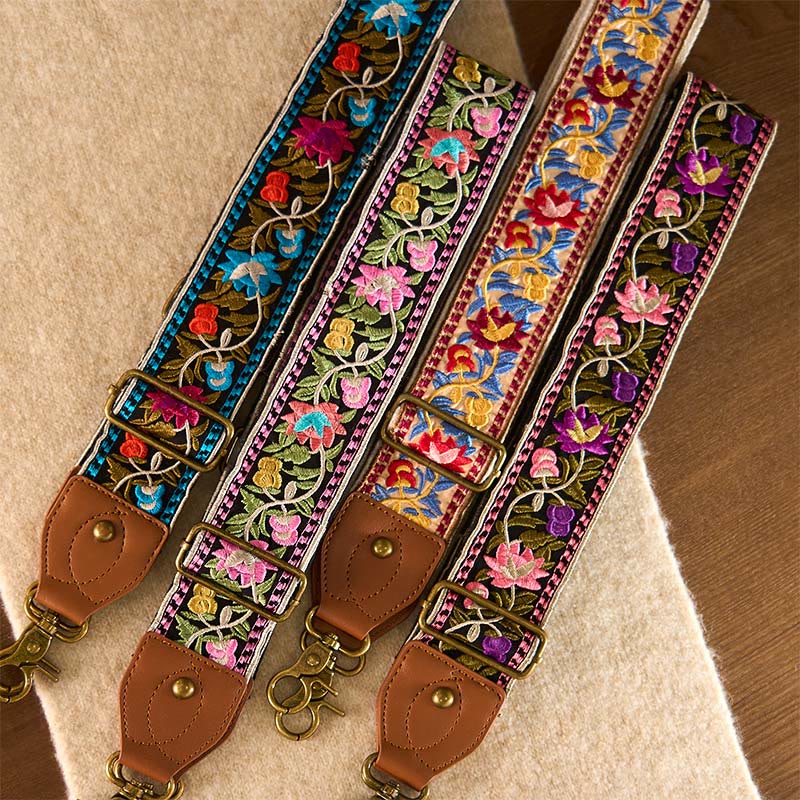 Buddha Stones Bohemian Flower Vine Geometric Embroidery Adjustable Handbags Crossbody Shoulder Bag Purse Straps Replacement