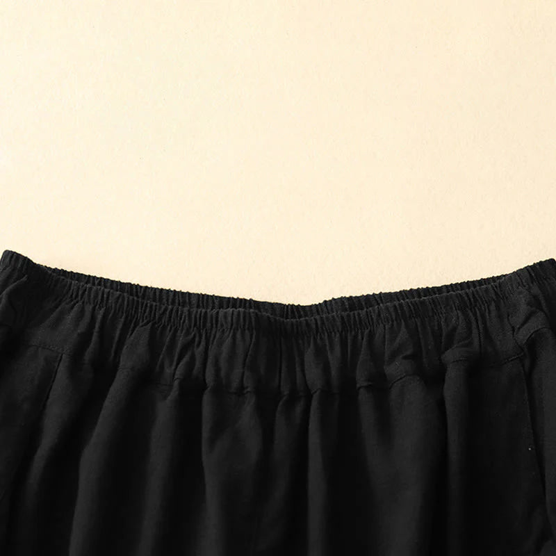 Buddha Stones Commute Casual Pure Color Women's Wide Leg Cotton Cropped Pants With Pockets