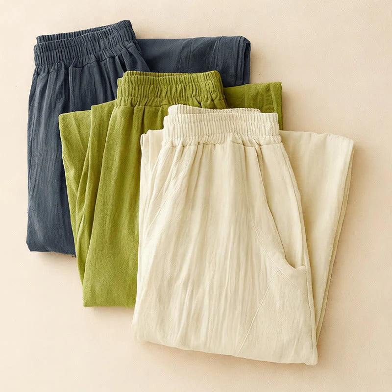 Buddha Stones Fall Solid Color Patchwork Simple Design Women's Wide Leg Pants With Pockets