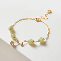 Buddha Stones 14K Gold Plated Hetian Jade Golden Rose Flower Luck Chain Bracelet