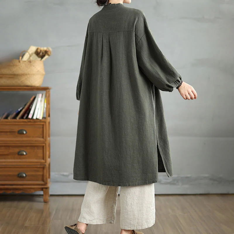 Buddha Stones Casual Frog-button Women's Cotton Linen Coat With Pockets