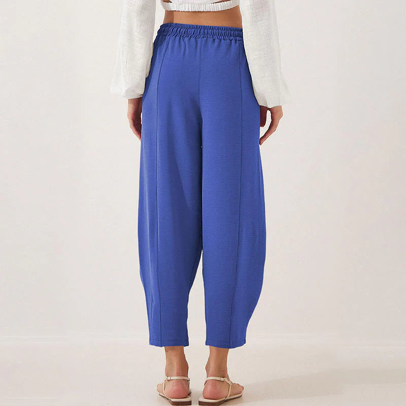 Buddha Stones Casual Plain Loose Drawstring Women's Polyester 7/8 Length Pants  With Pockets