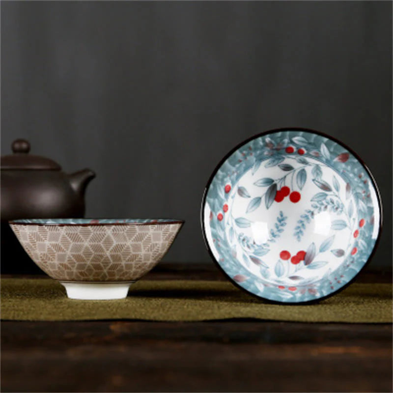 Buddha Stones Flowers Fu Character Mountains Lotus Cherry Blossoms Ceramic Teacup Kung Fu Tea Cup