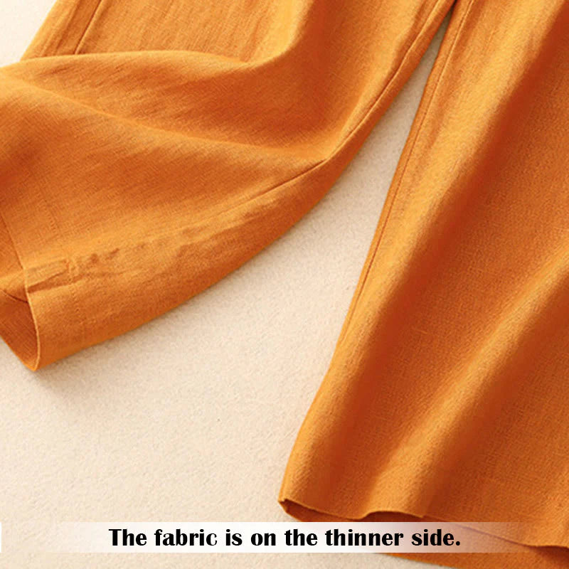 Buddha Stones Summer Casual Simple Design Linen Women's Wide Leg Pants With Zipper Pockets