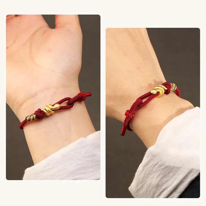 Buddha Stones 999 Gold Year of the Snake Design Handmade Luck Protection Rope Braided Bracelet (Extra 30% Off | USE CODE: FS30)