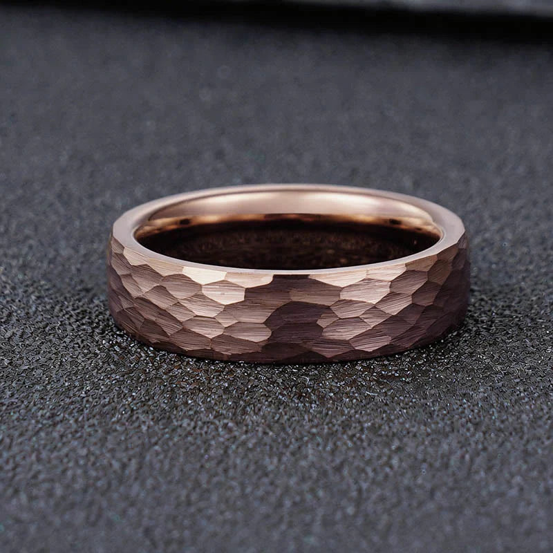 Buddha Stones Simple Hammered Texture Tungsten Steel Reliability Ring
