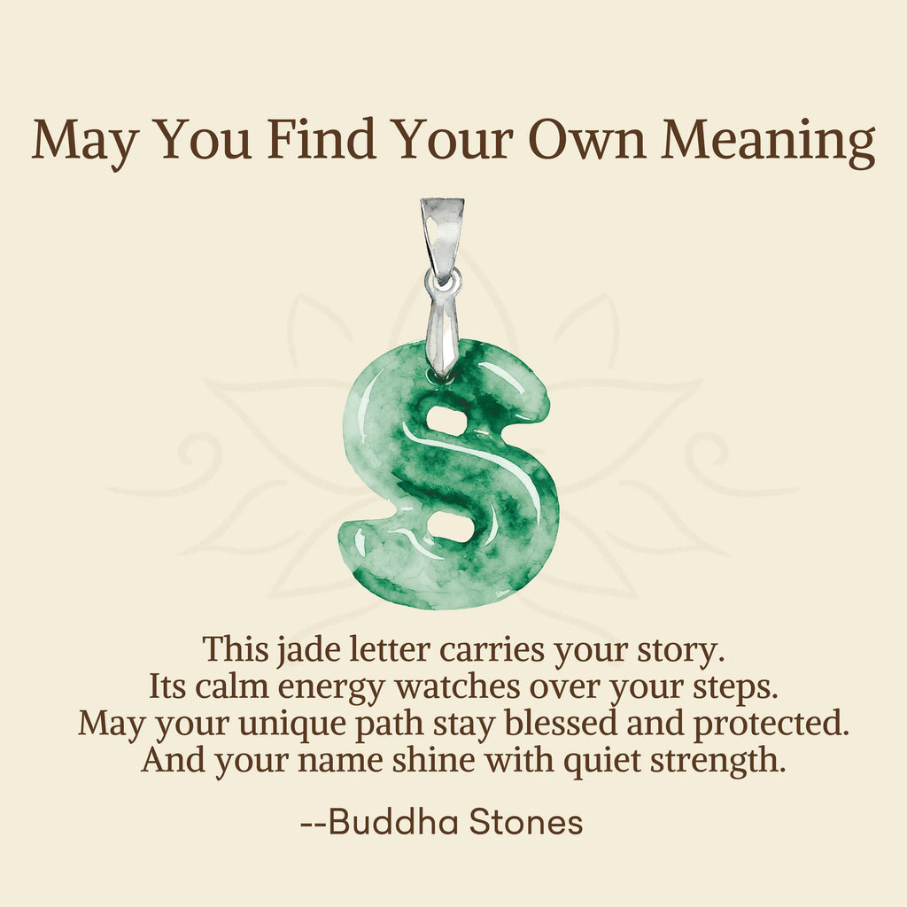 Buddha Stones May You Find Your Own Meaning Natural A-Z Letter Jade 925 Sterling Silver Chain Necklace Includes Gift Message Card