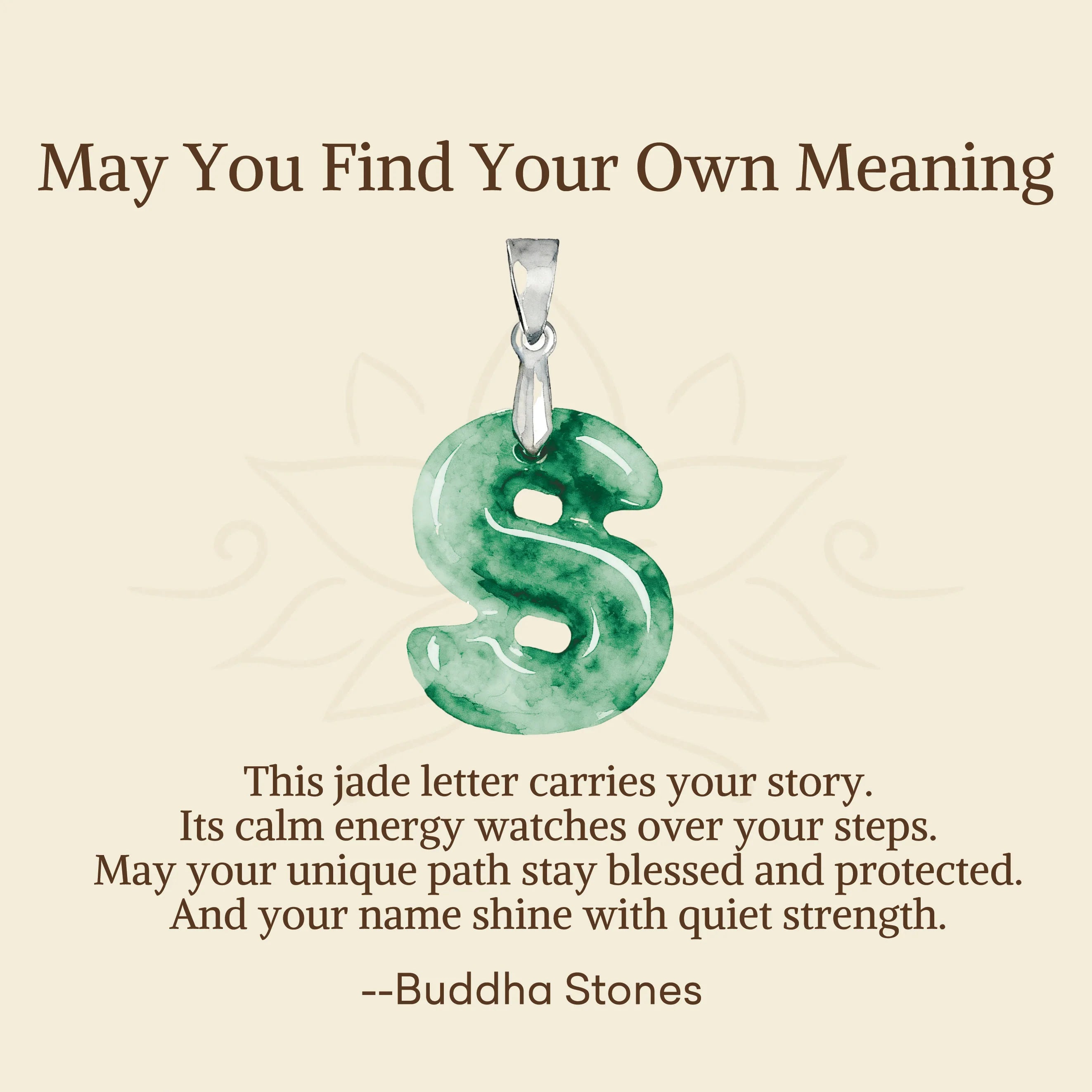 Buddha Stones May You Find Your Own Meaning Natural A-Z Letter Jade 925 Sterling Silver Chain Necklace Includes Gift Message Card
