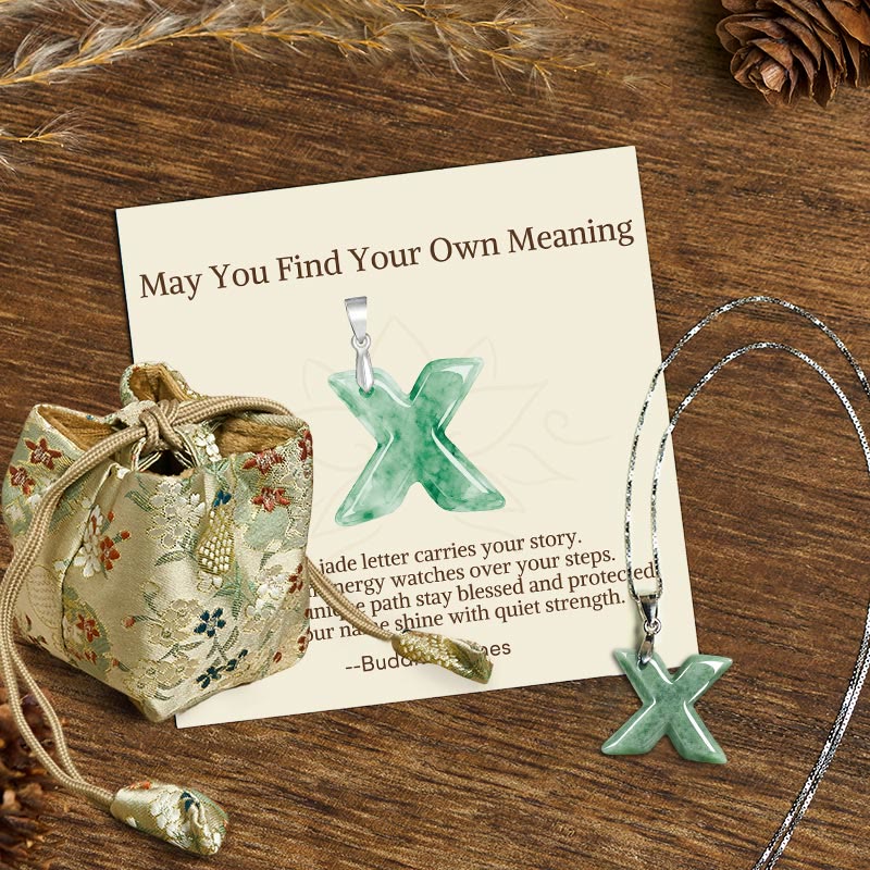 Buddha Stones May You Find Your Own Meaning Natural A-Z Letter Jade Titanium Steel Chain Necklace Includes Gift Message Card