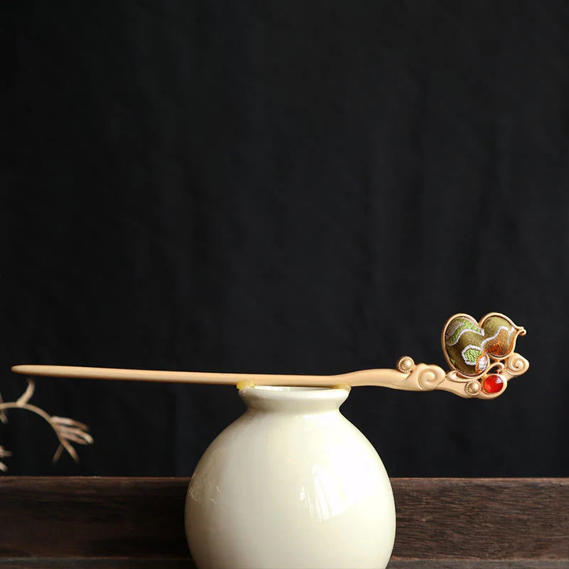 Buddha Stones Gourd Red Agate Bead Calm Confidence Hairpin