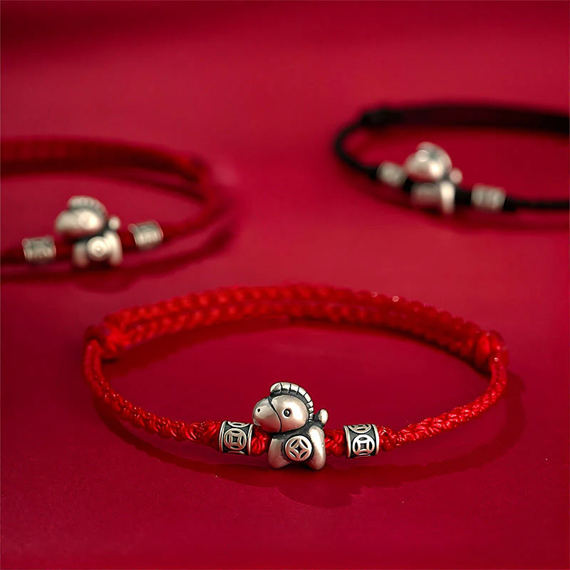 Buddha Stones Year of the Horse 999 Sterling Silver String Braided Protection Bracelet