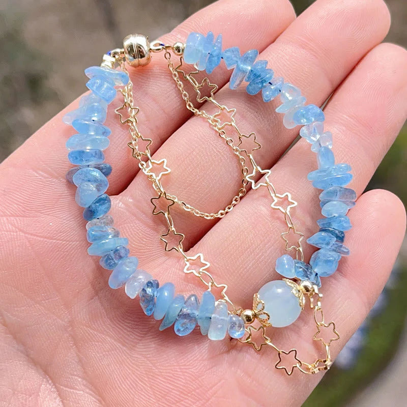 Buddha Stones Aquamarine Gravel Design Star Healing Magnetic Buckle Bracelet