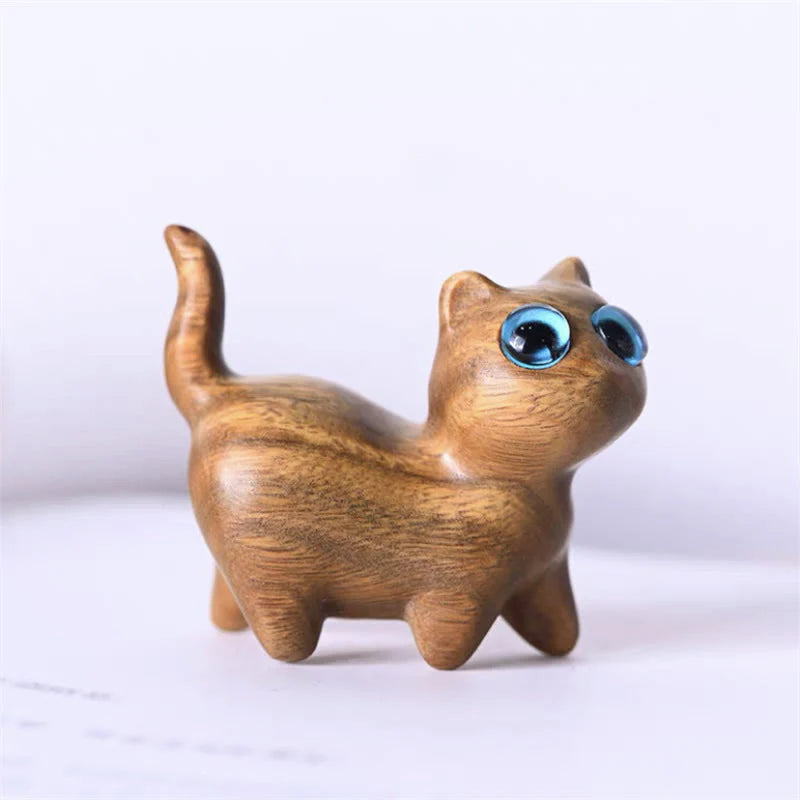 Buddha Stones Green Sandalwood Small Leaf Red Sandalwood Cute Cat Animals Soothing Peace Decoration