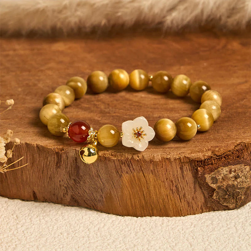 Buddha Stones Natural Golden Tiger Eye Bell Flower Courage Bracelet