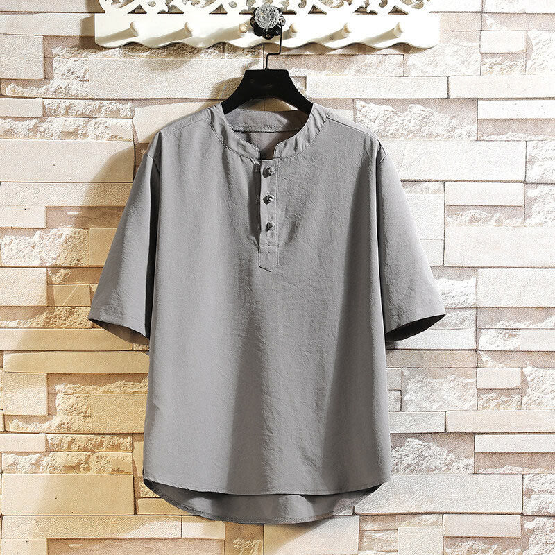 Buddha Stones Vintage Casual Solid Color Men's Short Sleeve Shirt Jacket