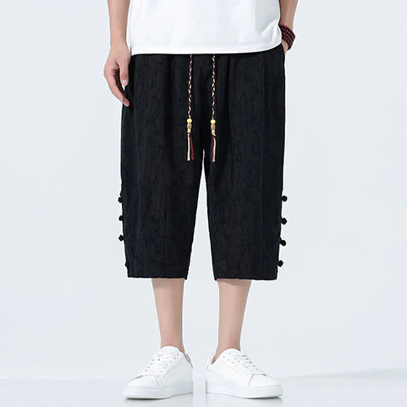 Buddha Stones Summer Drawstring Elastic Waist Men's CapriÂ Tapered Pants
