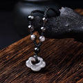 Buddha Stones Natural Silver Sheen Obsidian Auspicious Clouds Protection Soothing Necklace Pendant