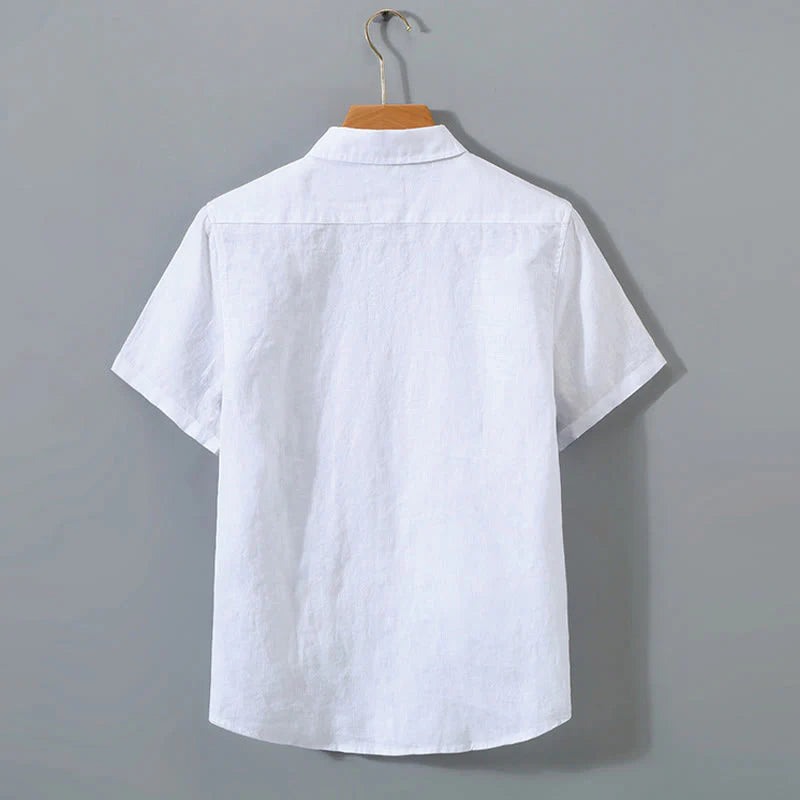 Buddha Stones Summer Casual Pure Color Button Cotton Men's Short Sleeve Shirt WIth Pocket