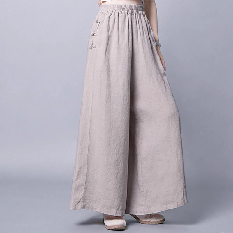 Buddha Stones Casual Frog-Button High Waist Wide Leg Pants With Pockets