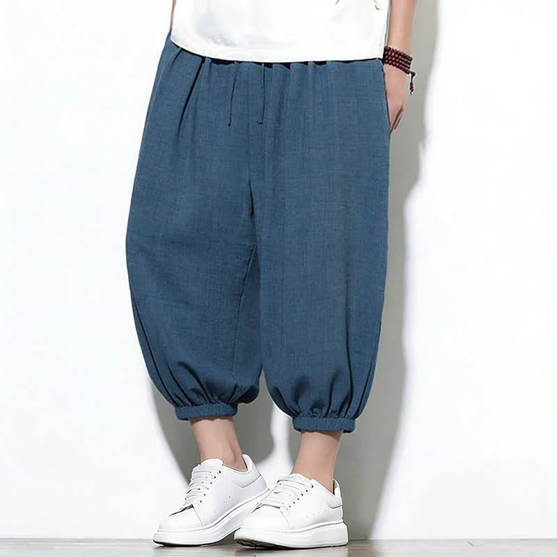Buddha Stones Spring Solid Color Drawstring Elastic Design Men's Harem Capri Pants