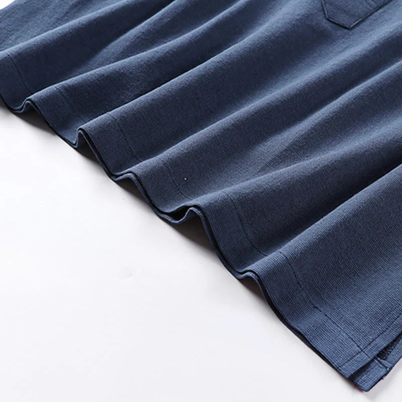 Buddha Stones Simple Solid Color Half Buttons Men's Long Sleeve Cotton Shirt