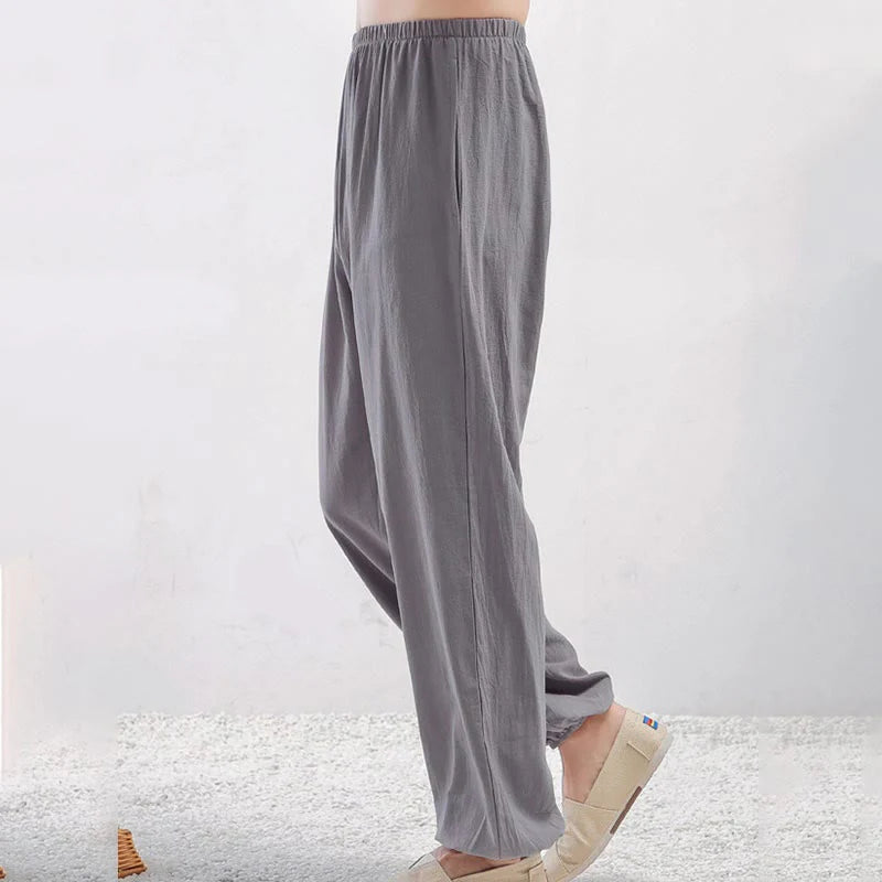 Buddha Stones Summer Solid Color Unisex Elastic Waist Tai Chi Qigong Practice Pants With Pockets