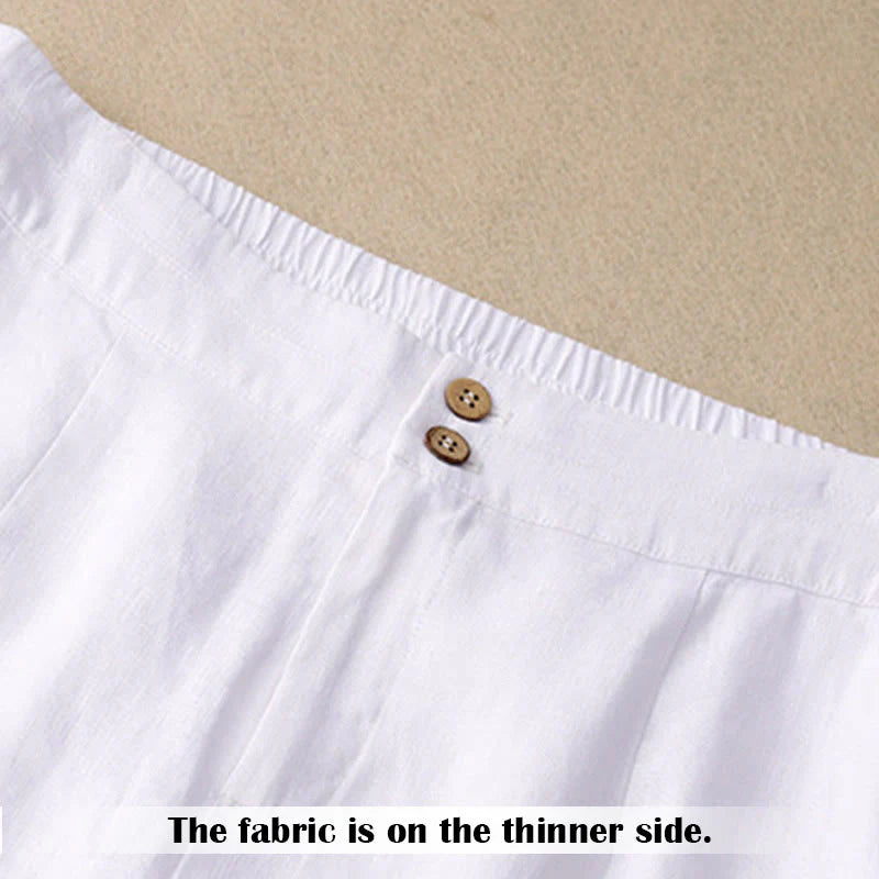 Buddha Stones Summer Casual Simple Design Linen Women's Wide Leg Pants With Zipper Pockets