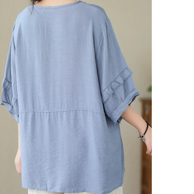 Buddha Stones Casual Summer Plain Crew Neck Women's Polyester Short Sleeve T-shirt