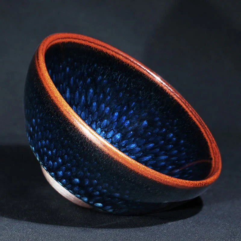 Buddha Stones Handmade Blue Francolinus Spot Chinese Jianzhan Ceramic Teacup Kung Fu Tea Cup Bowl