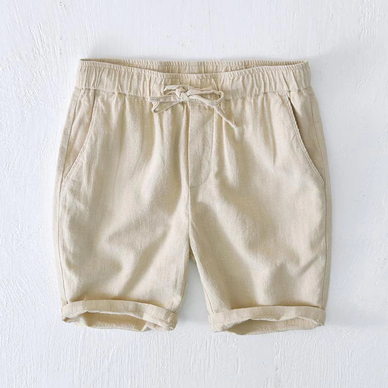 Buddha Stones Summer Solid Color Drawstring Elastic Waist Men's Cotton Linen Shorts With Pockets