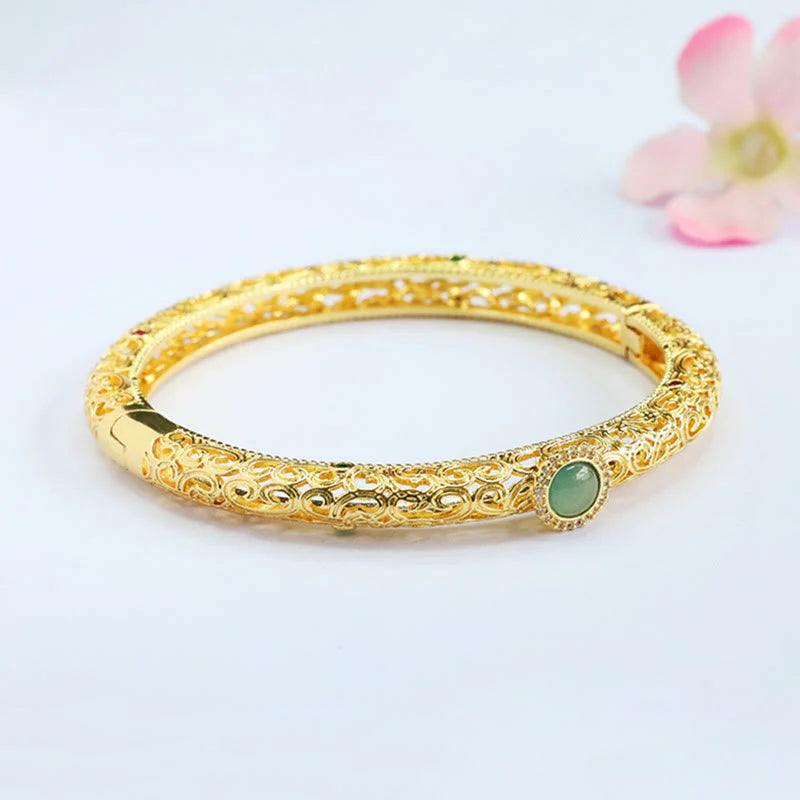 Buddha Stones Cloud Pattern Jade Copper Luck Bracelet Bangle 2.36 IN (60 MM)