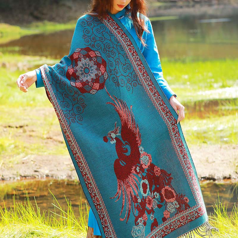 Buddha Stones Jacquard Ethnic Paisley Plants Pattern Tassel Soft Thermal Scarf Shawl