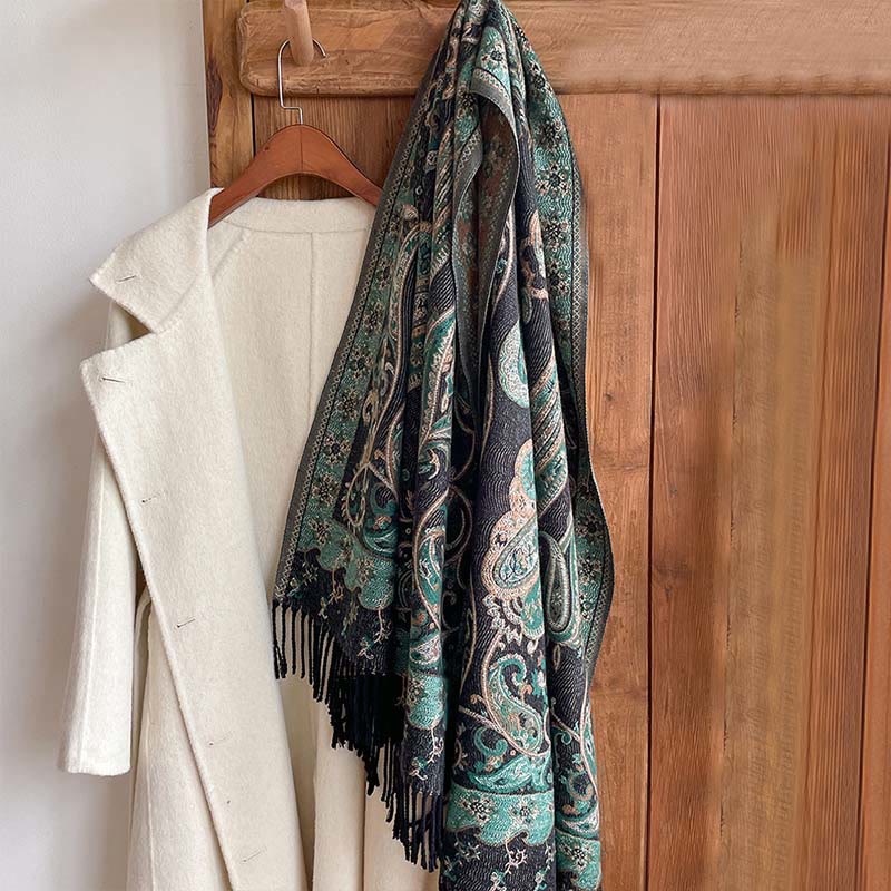 Buddha Stones Winter Commute Thermal Paisley Floral Pattern Tassel Cozy Scarf Shawl