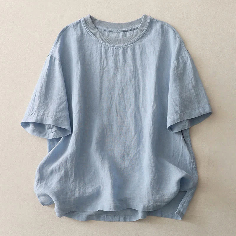 Buddha Stones Plain Threaded Crew Neck Design Women's Polyester Short Sleeves Shirt