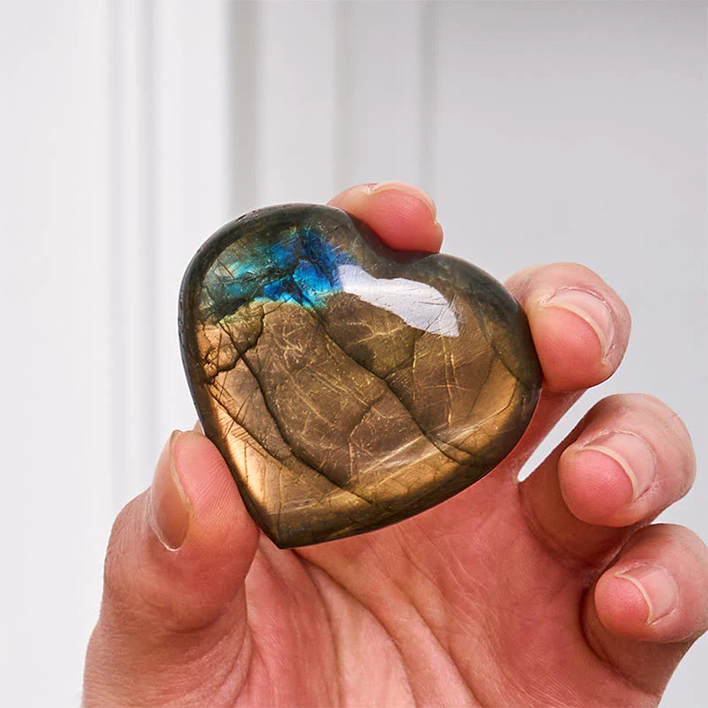 Buddha Stones Natural Heart Stone Labradorite Healing Cure Figurine Decoration