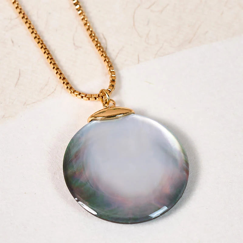 Buddha Stones Round Tridacna Stone Calm Necklace Pendant