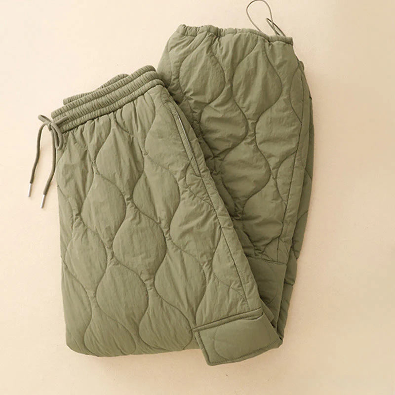 Buddha Stones Winter Curved Lines Elastic Waist Drawstring Cotton Thermal Women's Pants With Pockets