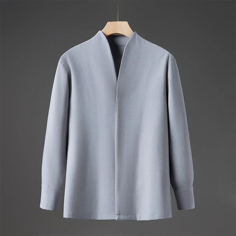 Buddha Stones Solid Fall Long Sleeve Hidden Half Button Design Men's Shirts