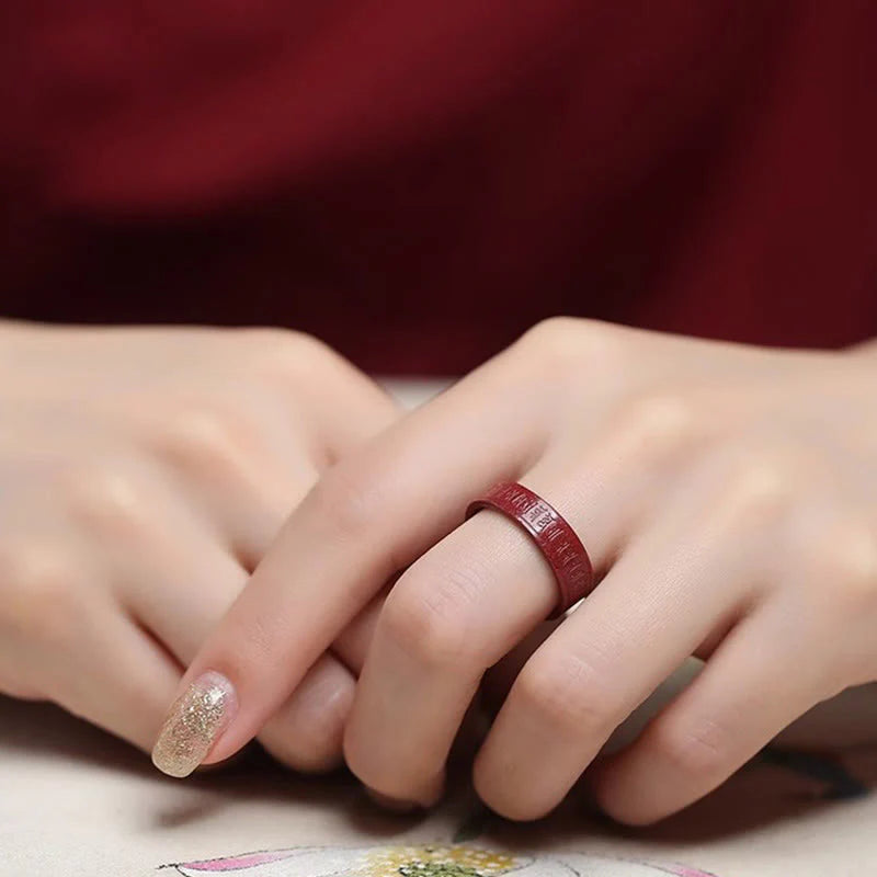 Buddha Stones Cinnabar Om Mani Padme Hum Heart Sutra Blessing Ring