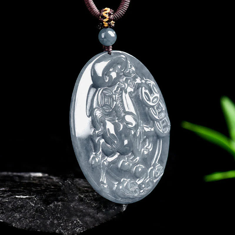 Buddha Stones Year Of The Horse Jade Prosperity Abundance Necklace Pendants