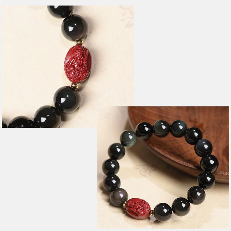 Buddha Stones Chinese Zodiac Natal Buddha Natural Black Obsidian Cinnabar Purification Bracelet (Extra 35% Off | USE CODE: FS35)