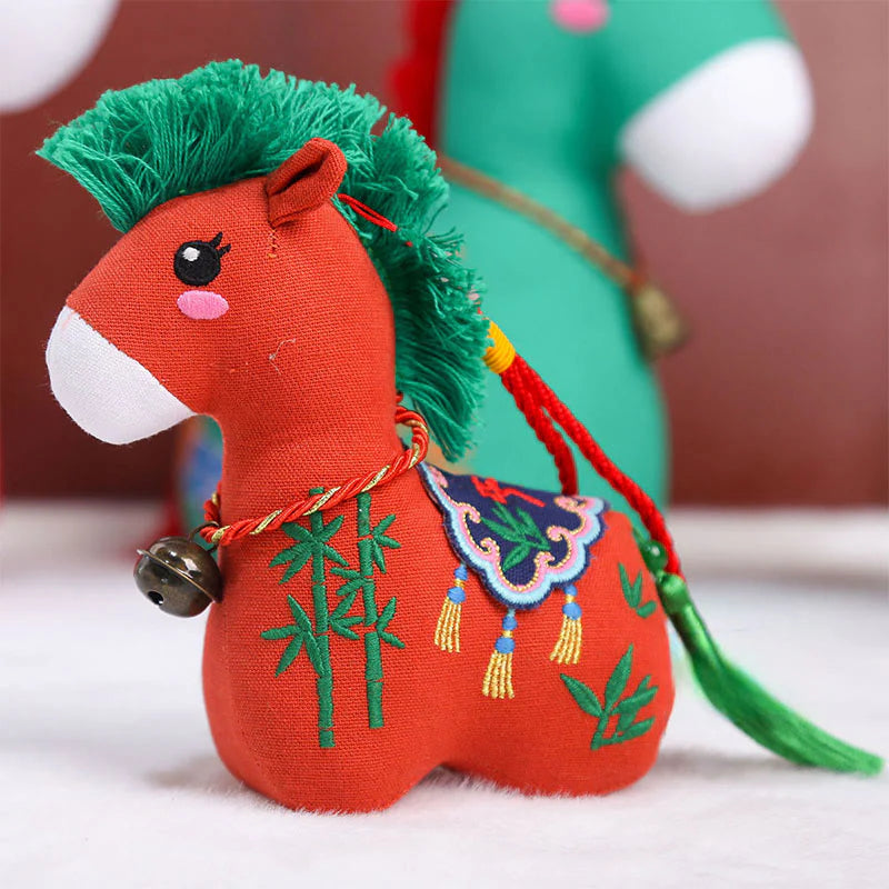 Buddha Stones Year of the Horse Copper Red String Fu Character Embroidery Prosperity Home Decoration