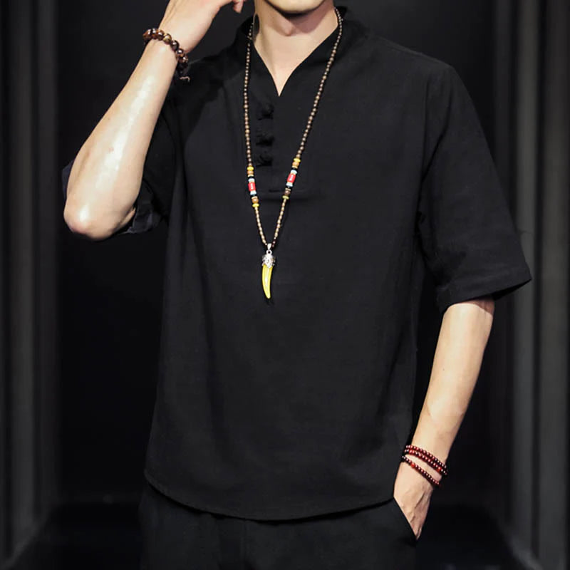 Buddha Stones Casual Summer Half Sleeve Shirt Cotton Men Clothing