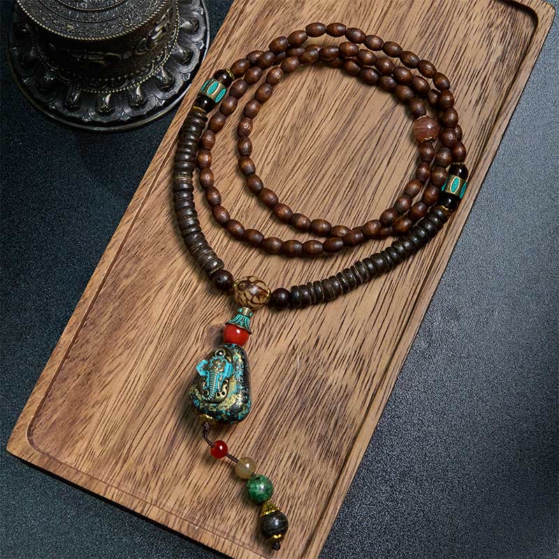 FREE Today: Peace and Protection Tibetan Handmade Wenge Wood Dzi Bead Elephant Head Necklace Pendant