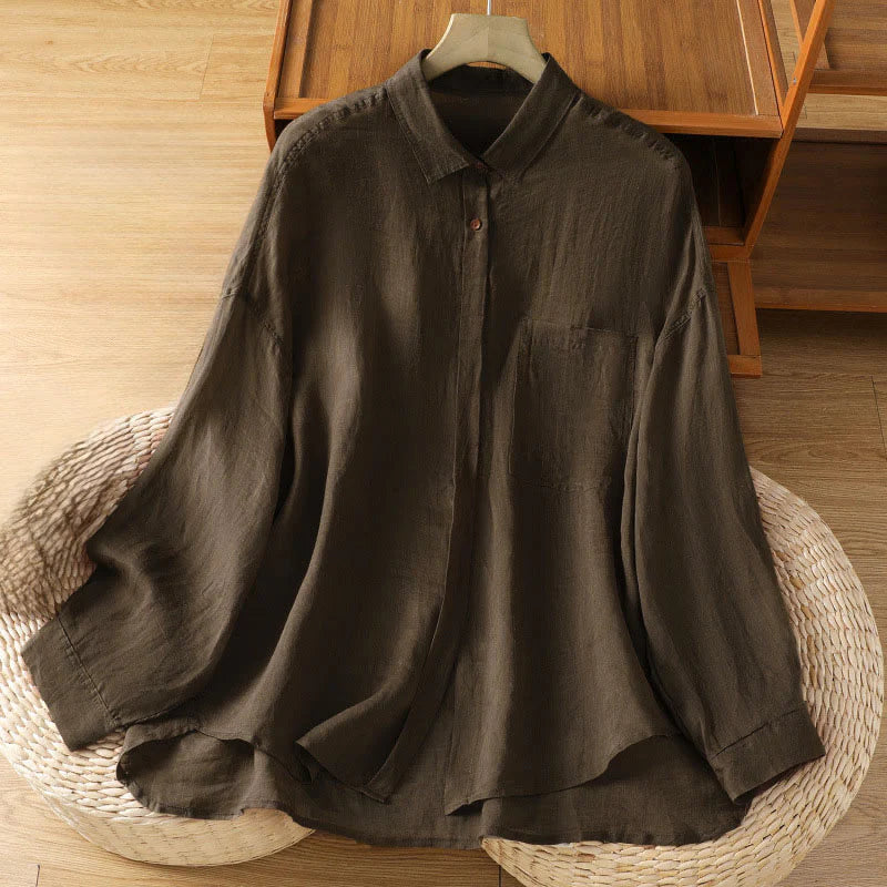 Buddha Stones Fall Commute Lapel Women's Long Sleeve Shirt With Pocket