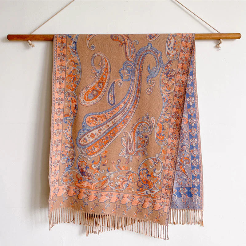 Buddha Stones Tibetan Cashew Flower Tassel Shawl Fall Winter Cozy Travel Scarf Wrap