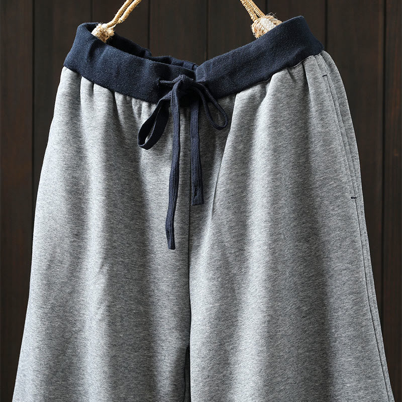 Buddha Stones Fall Solid Color-Blocked Women's Cotton Pants With Pockets