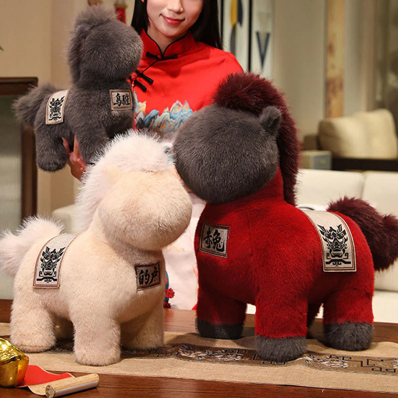 Buddha Stones Year Of The Horse Embroidered Saddle Pad Plush Doll Home Decoration