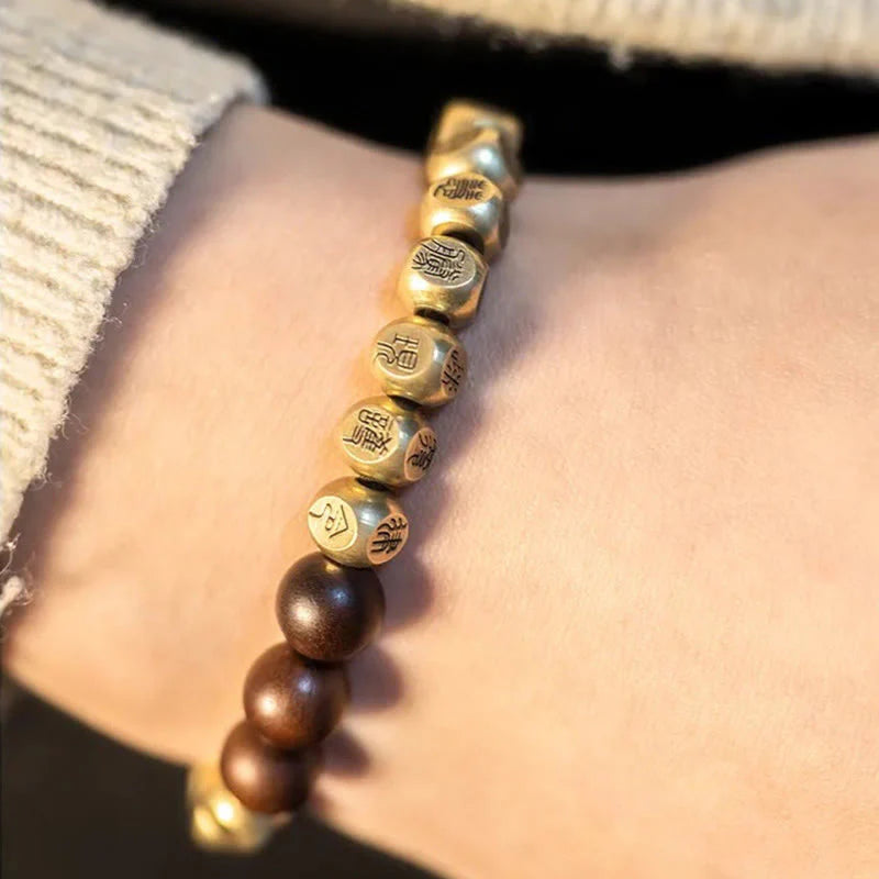 Buddha Stones Copper Brass Lightning Struck Jujube Wood Beads Wealth Bracelet